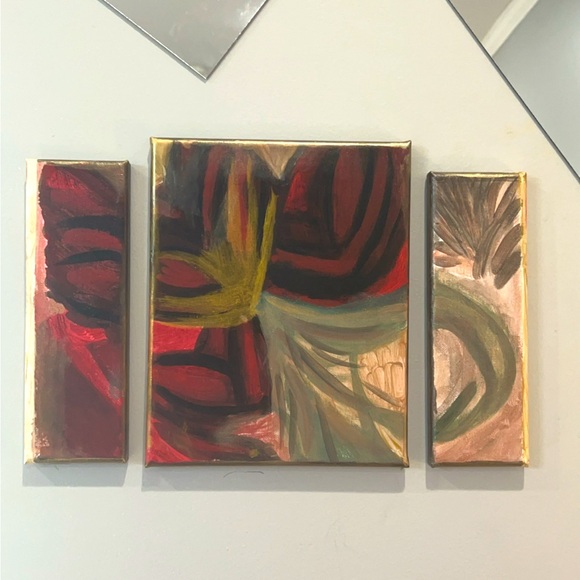 Handmade One of a Kind Original Abstract Triptych 3 Piece Wall Art - Picture 6 of 12